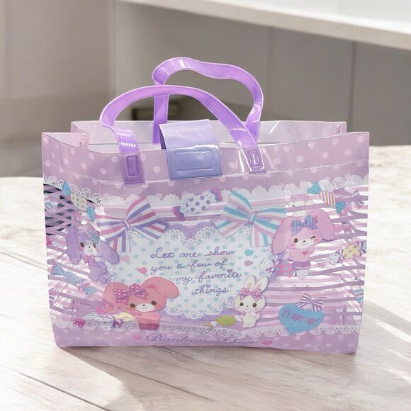 Sanrio BonBonRibbon Candy Vinyl Tote Bag w/Snap Pink Bow Cute 2012, 2015 Rare - Picture 2 of 12